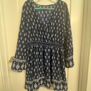 Target Navy Blue/White Floral Bell Sleeve Dress